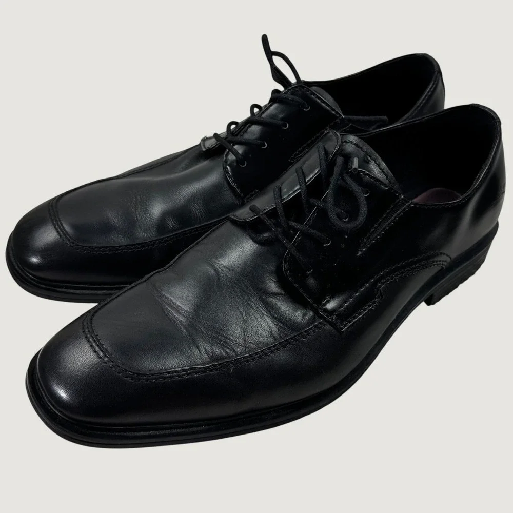 Kenneth Cole Dress Shoes Dice Lace Up B Mens 10.5 Black Leather Apron Toe Oxford